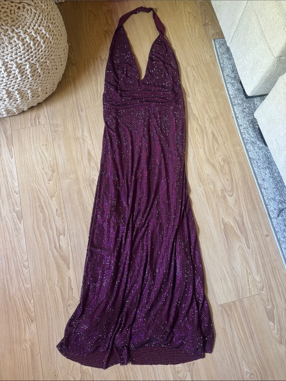 Meshki Plum Sequin Halter Maxi Dress